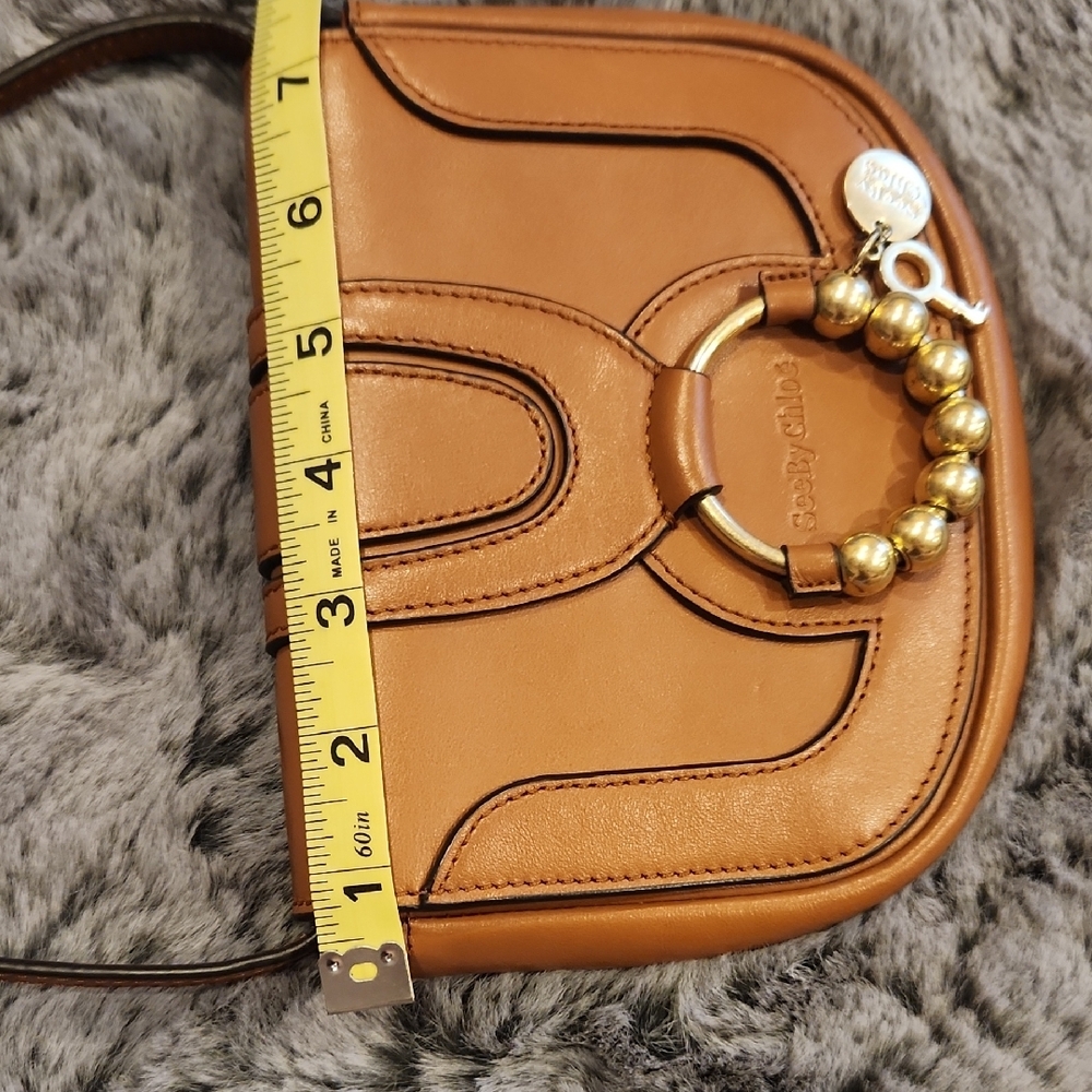 Small See By Chloe Tan Leather Crossbody with Gold Ring Charm - Picture 5 of 10
